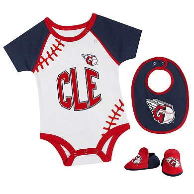 Newborn & Infant Cleveland Guardians Tied Up Bodysuit, Bib & Bootie Set