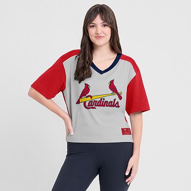 Women's Fanatics Red/Graphite St. Louis Cardinals Oversized Race To Win V-Neck T-Shirt