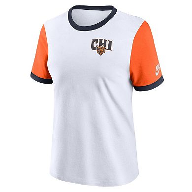 Women's Nike White Chicago Bears Rewind Ringer Tri-Blend T-Shirt