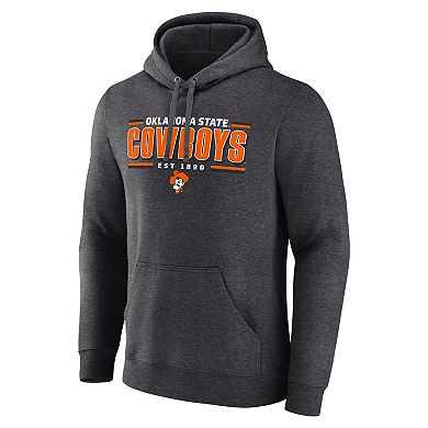 Men's Fanatics Heather Charcoal Oklahoma State Cowboys Horizontal Block Fleece Pullover Hoodie