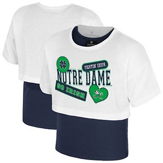 Girl's Youth Colosseum White Notre Dame Fighting Irish Gale Cropped 2Fer Top
