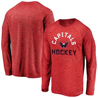 Men's Fanatics Athletic Red Washington Capitals Iconic Striated Breezer Raglan Long Sleeve T-Shirt