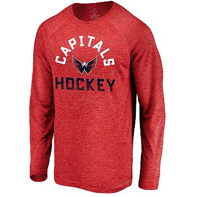 Men's Fanatics Athletic Red Washington Capitals Iconic Striated Breezer Raglan Long Sleeve T-Shirt
