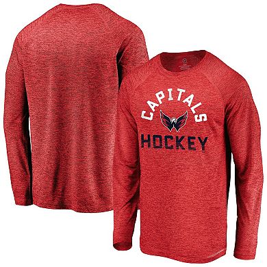 Men's Fanatics Athletic Red Washington Capitals Iconic Striated Breezer Raglan Long Sleeve T-Shirt