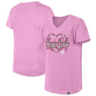 Girl's Youth New Era Pink Toronto Maple Leafs Flip Sequin V-Neck T-Shirt