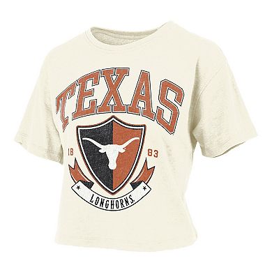 Women's Pressbox Cream Texas Longhorns Buckler Vintage Cropped T-Shirt