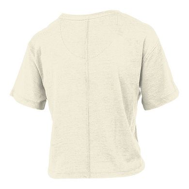 Women's Pressbox Cream Texas Longhorns Buckler Vintage Cropped T-Shirt