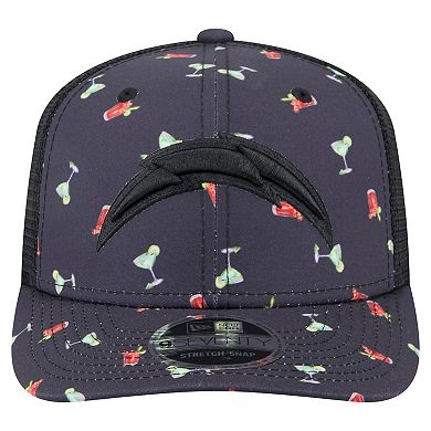 Men's New Era Navy/Black Los Angeles Chargers Adventure Drinks Pattern 9SEVENTY Stretch-Snap Hat