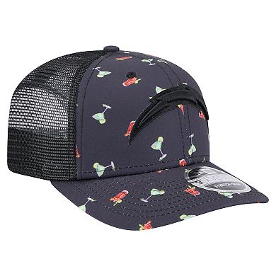 Men's New Era Navy/Black Los Angeles Chargers Adventure Drinks Pattern 9SEVENTY Stretch-Snap Hat