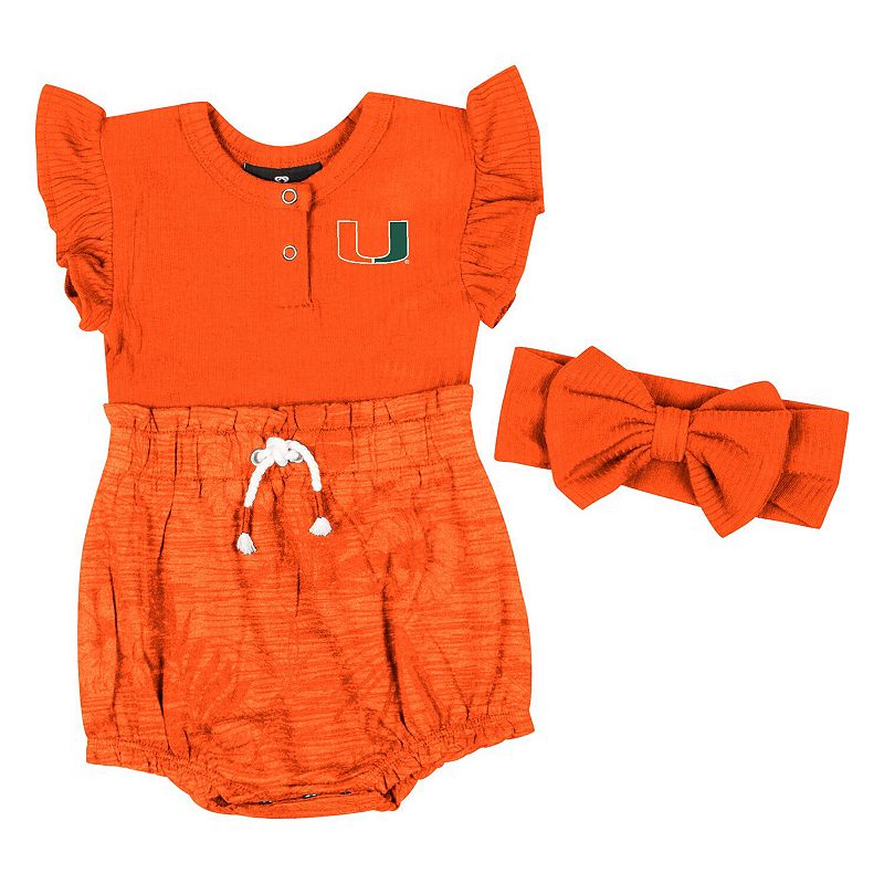 Girls Newborn & Infant Colosseum  Orange Miami Hurricanes Two-Piece Bodysuit and Headband Set, Girl's