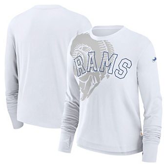 Women's Nike White Los Angeles Rams Layered Logo Cropped Long Sleeve Fashion T-Shirt