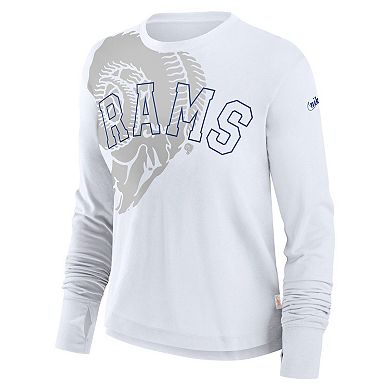 Women's Nike White Los Angeles Rams Layered Logo Cropped Long Sleeve Fashion T-Shirt
