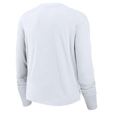 Women's Nike White Los Angeles Rams Layered Logo Cropped Long Sleeve Fashion T-Shirt