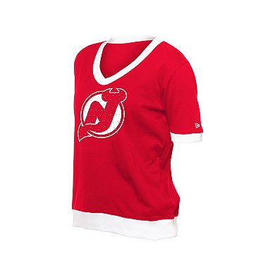 Women's New Era Red New Jersey Devils Game Day Rhinestuds T-Shirt
