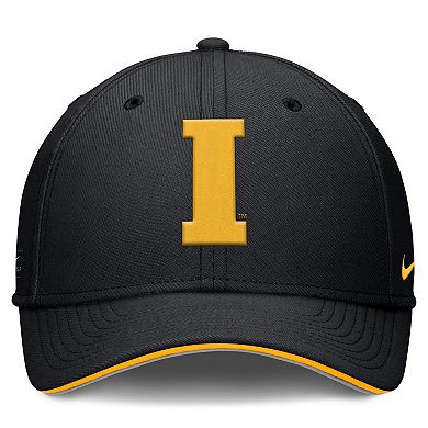 Men's Nike Black Iowa Hawkeyes 2025 Dugout Coaches Rise Swoosh Performance Flex Hat