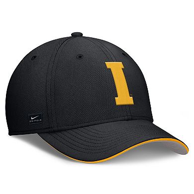 Men's Nike Black Iowa Hawkeyes 2025 Dugout Coaches Rise Swoosh Performance Flex Hat