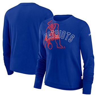 Women's Nike Royal New England Patriots Layered Logo Cropped Long Sleeve Fashion T-Shirt