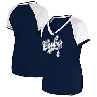 Women's New Era Navy Chicago Cubs Gameday Raglan V-Neck T-Shirt