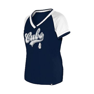 Women's New Era Navy Chicago Cubs Gameday Raglan V-Neck T-Shirt
