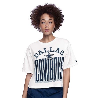 Women's Starter White Dallas Cowboys Throwback Play the Ball Boxy Cropped T-Shirt