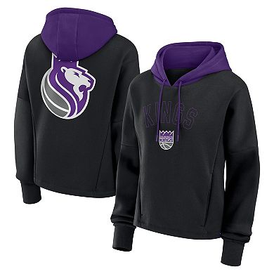 Women's Fanatics Black Sacramento Kings Post Up Boxy Pullover Hoodie