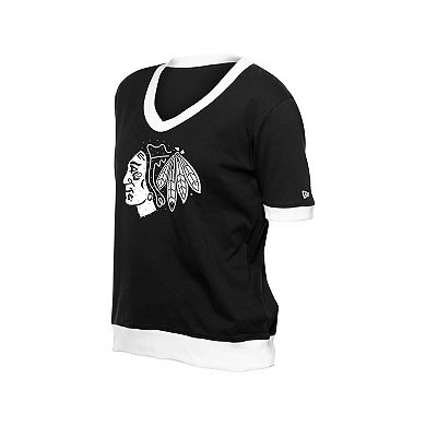 Women's New Era Black Chicago Blackhawks Game Day Rhinestuds T-Shirt