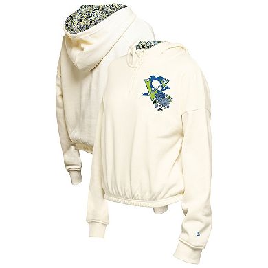 Women's New Era Cream Pittsburgh Penguins Glam Game Quarter-Zip Cropped Floral Hoodie Pullover