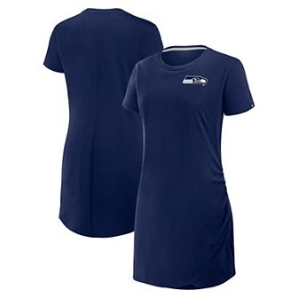 Women's Fanatics College Navy Seattle Seahawks Ruched Drape T-Shirt Dress