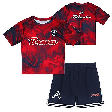 Toddler Red/Black Atlanta Braves Pinch Hitter Infielder T-Shirt & Shorts Set