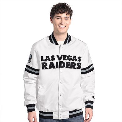 Men's Starter White Las Vegas Raiders Scout Full-Snap Varsity Jacket