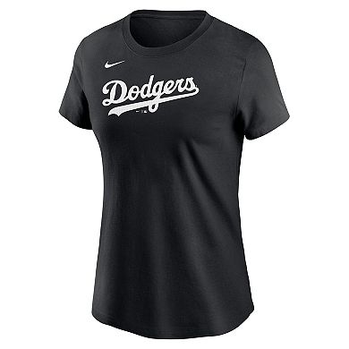 Women's Nike Black Los Angeles Dodgers Fuse Wordmark T-Shirt