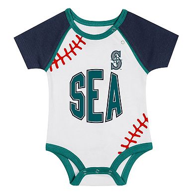 Newborn Seattle Mariners Tied Up Bodysuit, Bib & Bootie Set