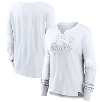 Women's Fanatics Seattle Kraken White Out Lace-Up Fashion Long Sleeve T-Shirt