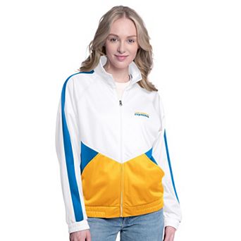 Women's G-III 4Her by Carl Banks White/Powder Blue Los Angeles Chargers Rally Rhinestone Full-Zip Track Jacket