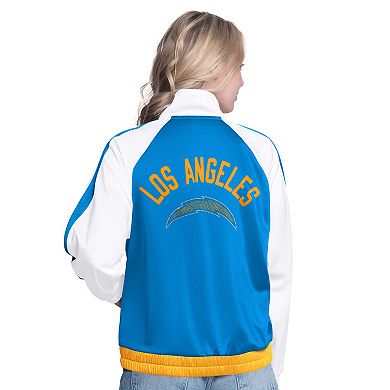 Women's G-III 4Her by Carl Banks White/Powder Blue Los Angeles Chargers Rally Rhinestone Full-Zip Track Jacket