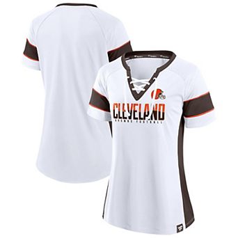 Women's Fanatics White Cleveland Browns Athena Lace-Up V-Neck T-Shirt