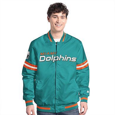 Men's Starter Aqua Miami Dolphins Scout Full-Snap Varsity Jacket
