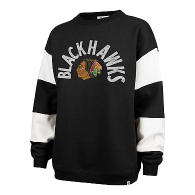 Women's '47 Black Chicago Blackhawks Eephus Barred Pullover Sweatshirt