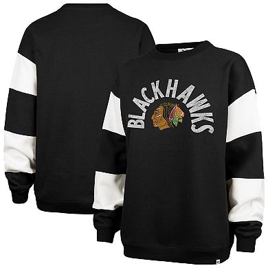 Women's '47 Black Chicago Blackhawks Eephus Barred Pullover Sweatshirt