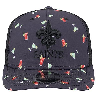 Men's New Era Navy/Black New Orleans Saints Adventure Drinks Pattern 9SEVENTY Stretch-Snap Hat