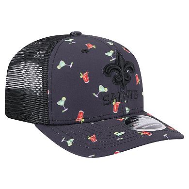 Men's New Era Navy/Black New Orleans Saints Adventure Drinks Pattern 9SEVENTY Stretch-Snap Hat