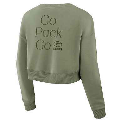 Women's Fanatics Olive Green Bay Packers Studio Cropped Pullover Sweatshirt