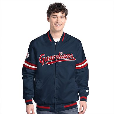 Men's Starter Navy Cleveland Guardians Scout Full-Snap Varsity Jacket