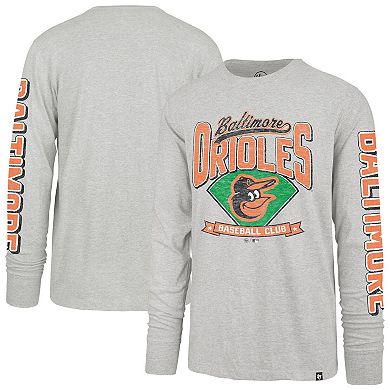 Men's '47 Gray Baltimore Orioles Fair Ball Franklin Long Sleeve T-Shirt