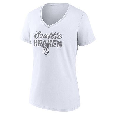 Women's Fanatics Seattle Kraken White Out V-Neck T-Shirt