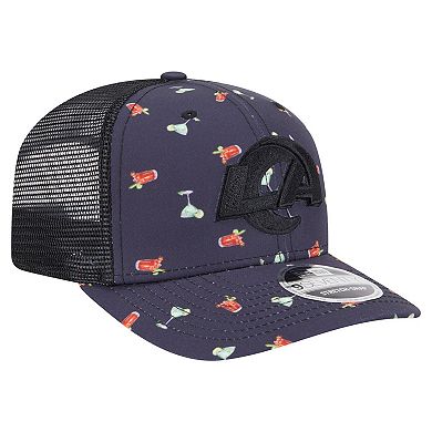 Men's New Era Navy/Black Los Angeles Rams Adventure Drinks Pattern 9SEVENTY Stretch-Snap Hat