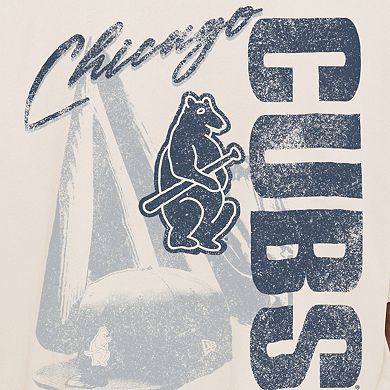 Men's New Era Cream Chicago Cubs Cooperstown Collection Oversized Throwback Distressed T-Shirt