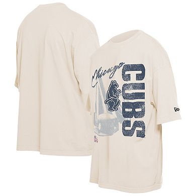 Men's New Era Cream Chicago Cubs Cooperstown Collection Oversized Throwback Distressed T-Shirt