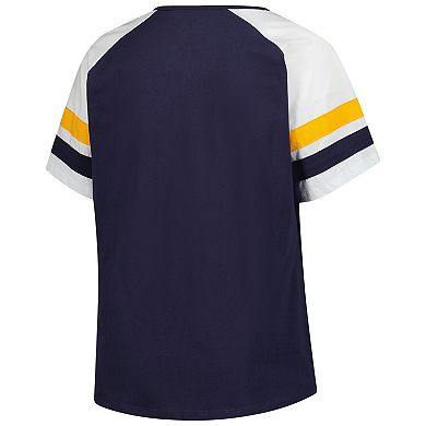 Women's Profile Navy Milwaukee Brewers Plus Sized Arched Notch Neck T-Shirt