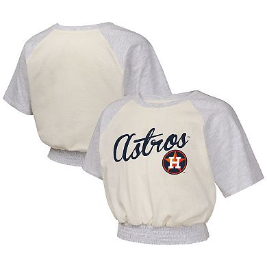 Girls Youth Cream Houston Astros Curve Ball Fashion Raglan T-Shirt